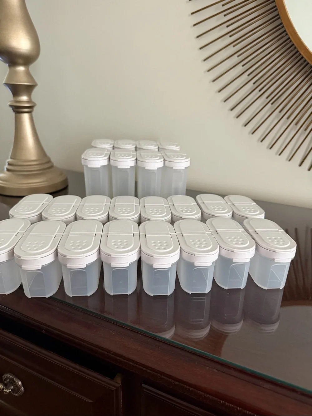 NEW. Tupperware White Flip-Top spice containers. 16 small, 8 large